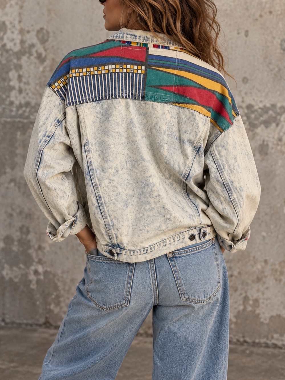 VINTAGE 90s UNIONBAY Acid Wash Denim Trucker Jacket Colorblock Distressed